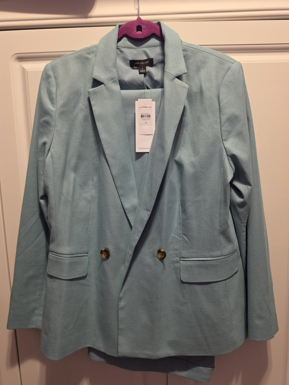 Ann Taylor Seafoam Double-Breasted Blazer And Pants. Full Suit.